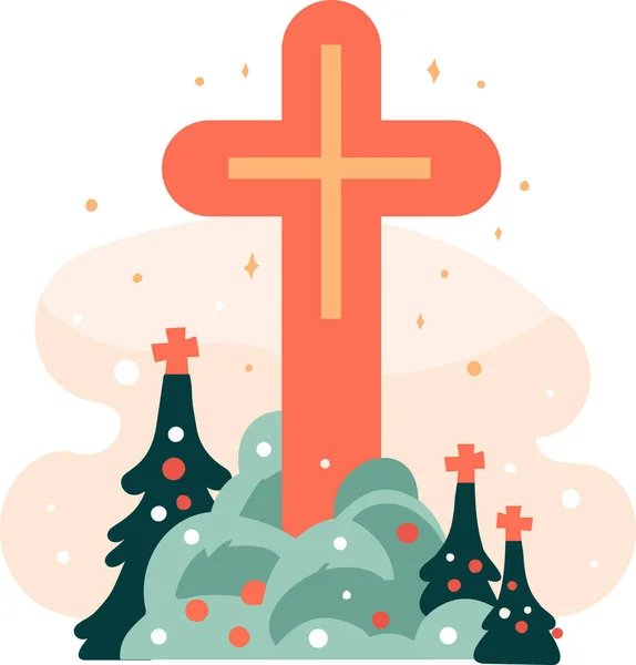 Hand Drawn Christmas Cross Flat Style Isolated Background — Stock Vector
