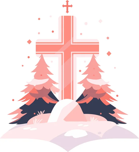Hand Drawn Christmas Cross Flat Style Isolated Background — Stock Vector