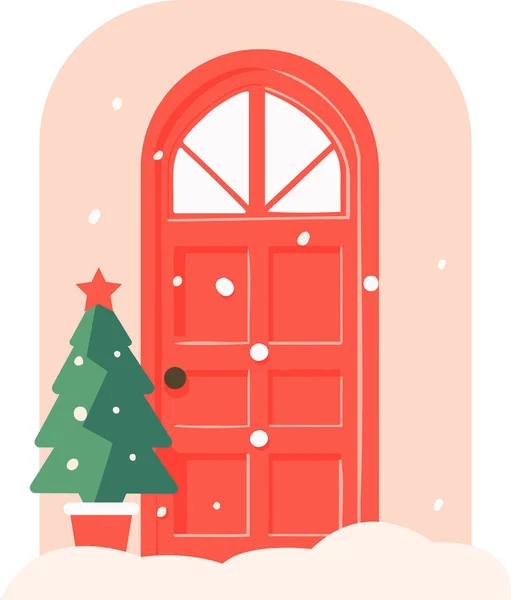 背景に隔離されたフラットスタイルで手描きクリスマスドア — ストックベクタ