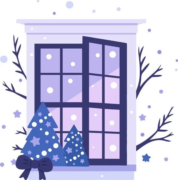 Fenêtre Noël Dessinée Main Dans Style Plat Isolé Sur Fond — Image vectorielle