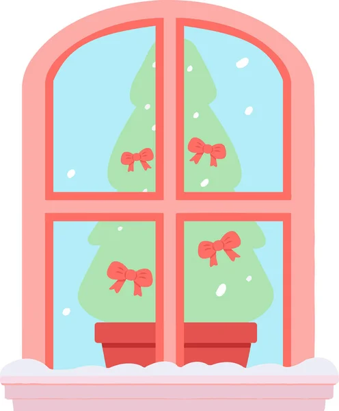 Hand Drawn Christmas Window Flat Style Isolated Background — Stock Vector