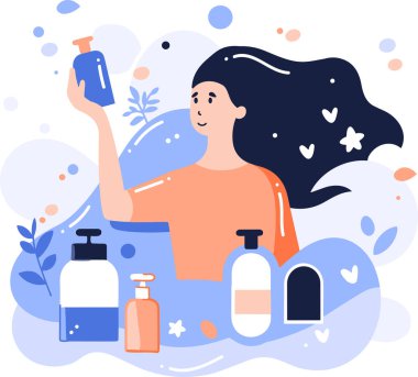 El çizimi uzun saçlı kadın makyajı arka planda izole edilmiş.