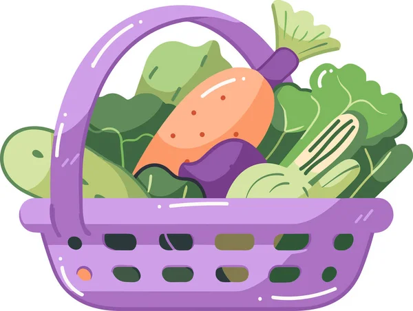 背景隔离的扁平手绘水果和蔬菜篮 — 图库矢量图片