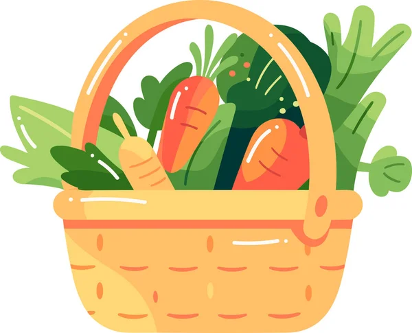 背景隔离的扁平手绘水果和蔬菜篮 — 图库矢量图片