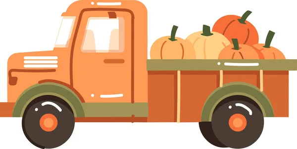 Hand Drawn Truck Thanksgiving Pumpkins Flat Style Isolated Background — Stock Vector