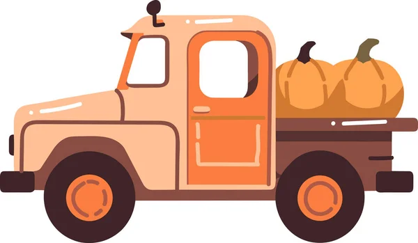Hand Drawn Truck Thanksgiving Pumpkins Flat Style Isolated Background — Stock Vector