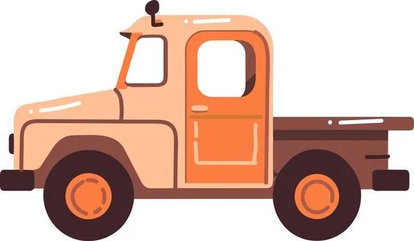 Ręcznie Rysowane Pomarańczowy Samochód Ciężarowy Płaskim Stylu Izolowane Tle — Wektor stockowy