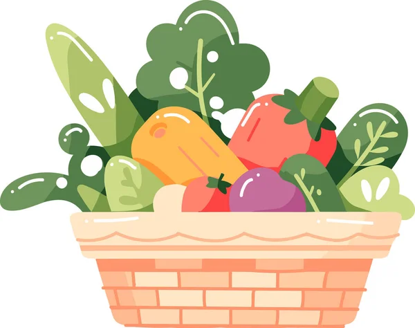 Cesto Frutta Verdura Disegnato Mano Stile Piatto Isolato Sullo Sfondo — Vettoriale Stock