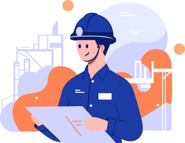 El yapımı mühendis ya da mimar arka planda izole edilmiş düz stil ev yapımı.