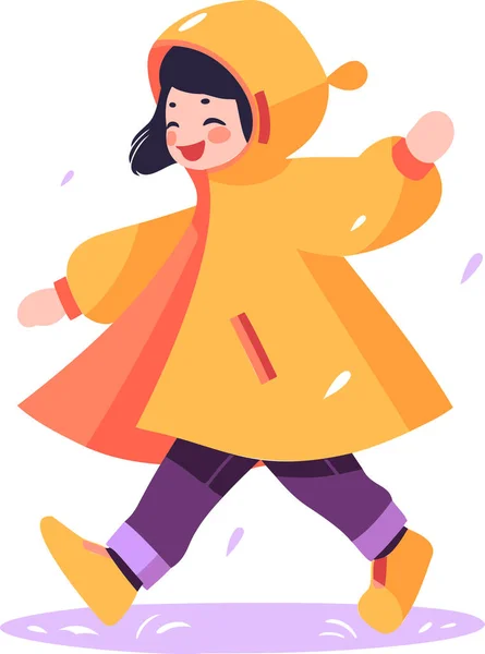 Hand Drawn Child Raincoat Showing Joyful Expression Raining Flat Style — Stock Vector