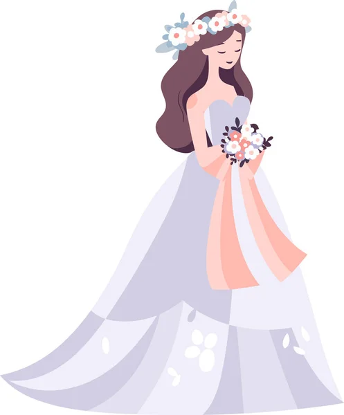 Main Dessinée Belle Élégante Robe Mariée Dans Style Plat Isolé — Image vectorielle