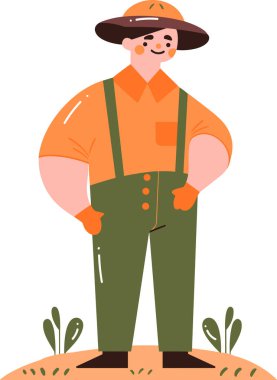 El çizimi mutlu erkek çiftçi arka planda izole edilmiş.