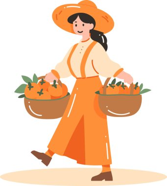 El çizimi mutlu kadın çiftçi arka planda izole edilmiş.