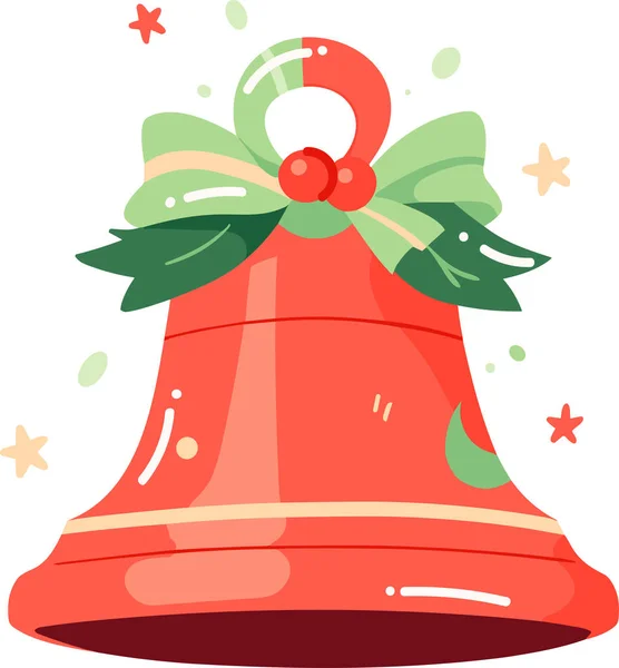 Hand Drawn Christmas Bell Flat Style Isolated Background — Stock Vector