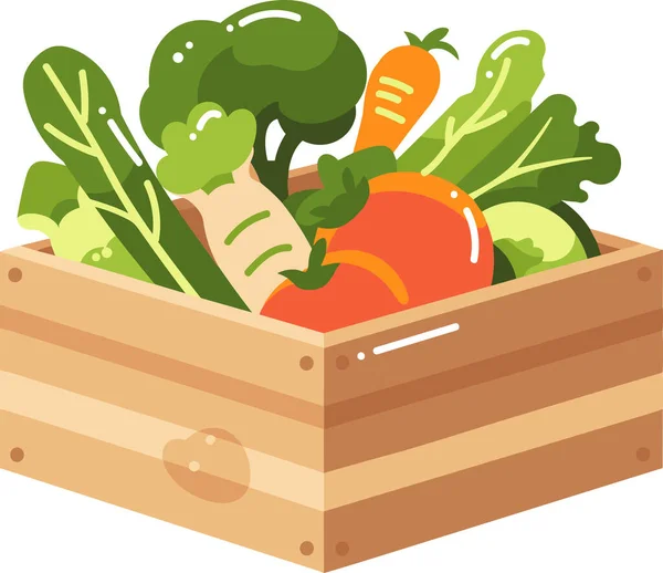 Handgezeichnetes Obst Und Gemüse Flachen Auf Dem Hintergrund Isolierten Schachteln — Stockvektor