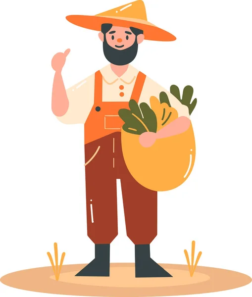 Hand Drawn Happy Male Farmer Flat Style Isolated Background — Stock Vector