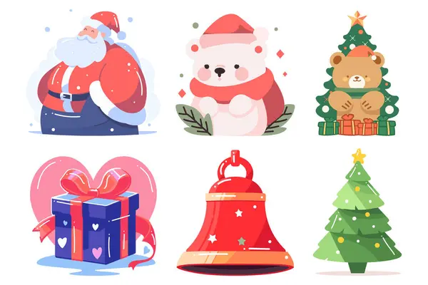 Set Santa Claus Dibujado Mano Con Objetos Navideños Estilo Plano — Vector de stock