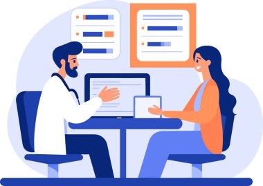 El Hekimi, arka planda izole edilmiş bir şekilde hastanede hastayla konuşuyor.