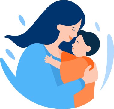 El yapımı anne arka planda izole edilmiş bir şekilde çocuğunu mutlu bir şekilde kucaklıyor.