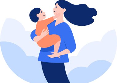 El yapımı anne arka planda izole edilmiş bir şekilde çocuğunu mutlu bir şekilde kucaklıyor.