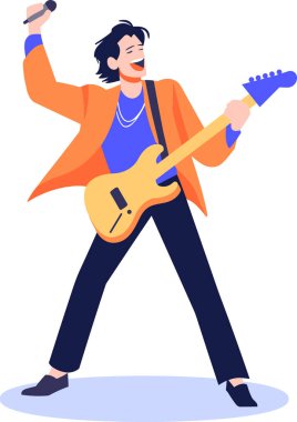 El çizimi müzisyenler gitar çalıyor ve arka planda izole bir şekilde şarkı söylüyor.