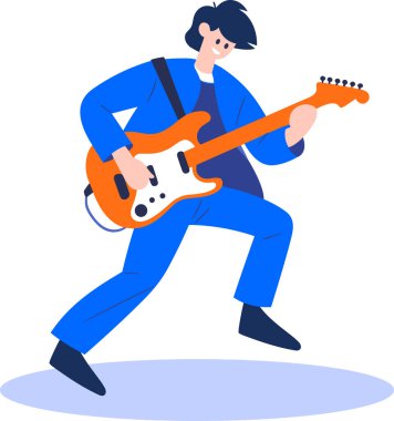 El çizimi müzisyenler gitar çalıyor ve arka planda izole bir şekilde şarkı söylüyor.