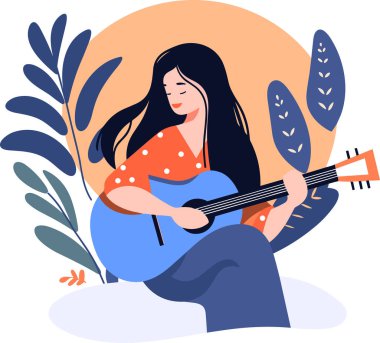 El çizimi müzisyenler gitar çalıyor ve arka planda izole bir şekilde şarkı söylüyor.