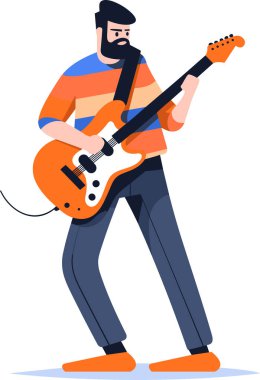 El çizimi müzisyenler gitar çalıyor ve arka planda izole bir şekilde şarkı söylüyor.