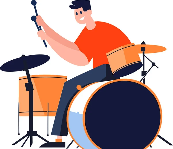 Hand Getrokken Muzikanten Spelen Drums Platte Stijl Geïsoleerd Achtergrond — Stockvector