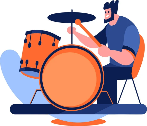 Handgezeichnete Musiker Spielen Schlagzeug Flachen Stil Isoliert Auf Dem Hintergrund — Stockvektor
