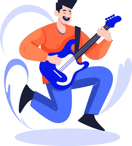 Músicos Dibujados Mano Tocando Guitarra Cantando Estilo Plano Aislados Sobre — Vector de stock