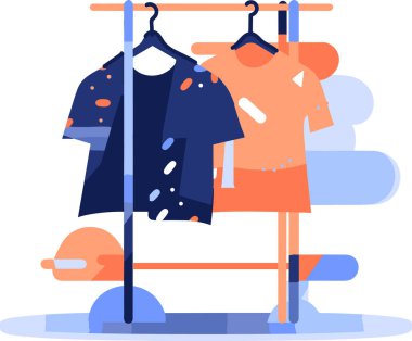 Arka planda UX UI düz stil elbise mağazası ve ceket rafı izole