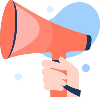 UX UI 'de reklam için megafon tutan el kamerası arka planda izole edilmiş düz stil.