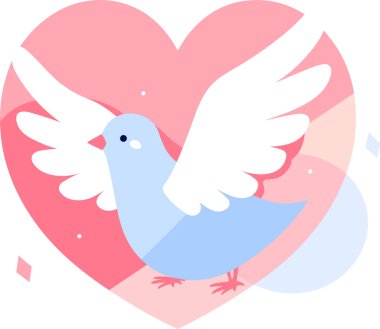 UX UI 'de düğün konseptinde kalbi olan beyaz güvercin arka planda izole edilmiş.