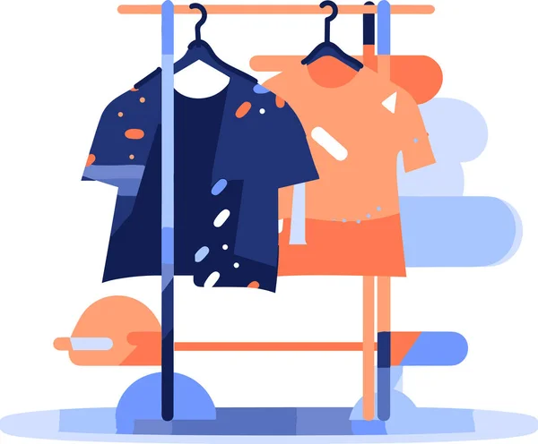 Bekleidungsgeschäft Und Kleiderständer Flachen Stil Isoliert Auf Hintergrund — Stockvektor