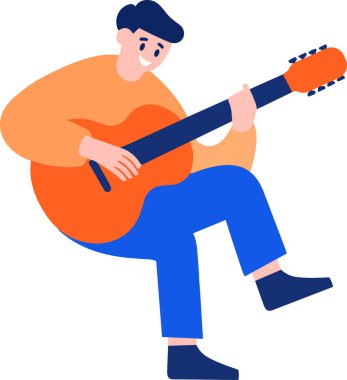 Hand Drawn Erkek müzisyen arka planda izole edilmiş bir şekilde akustik gitar çalıyor.