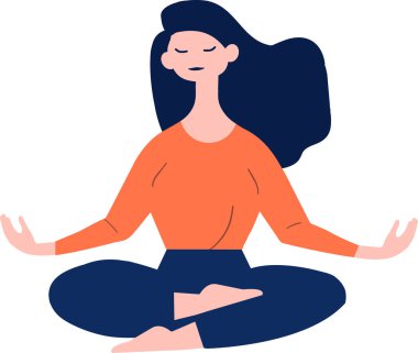 El çizimi kadın karakter yoga yapıyor ya da arka planda izole edilmiş bir şekilde meditasyon yapıyor.