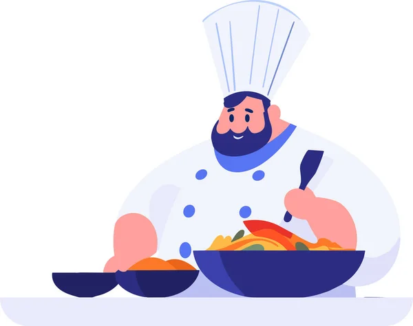Cucinino Sovrappeso Disegnato Mano Cucina Stile Piatto Isolato Sullo Sfondo — Vettoriale Stock