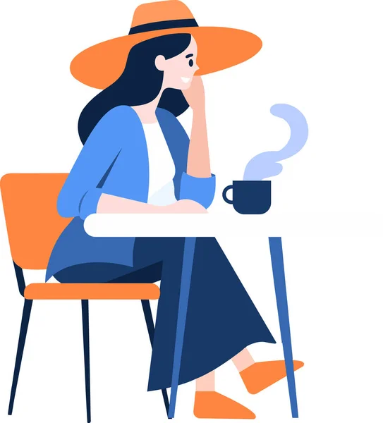 Hand Drawn Female Office Worker Relaxing While Drinking Coffee Flat — Stock Vector