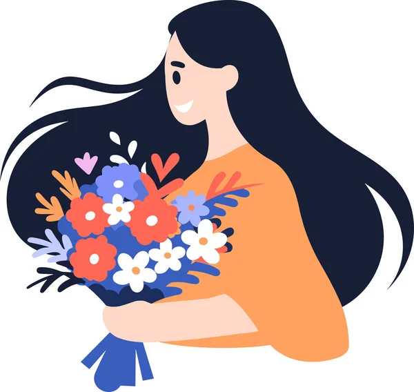 Hand Drawn Woman Flowers Concept Woman Day Flat Style Isolated — Stock Vector