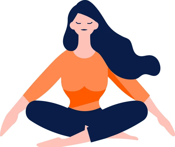 Hand Drawn Female Character Doing Yoga Meditating Flat Style Isolated — Stock Vector