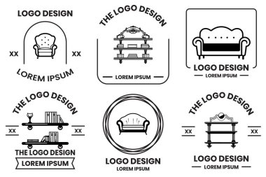 Arkaplanda düz çizgili mobilya logosu var.