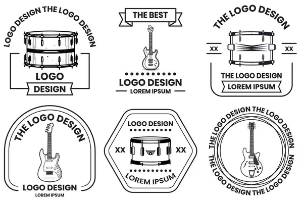 Musikinstrument Logotyp Platt Linje Konst Stil Isolerad Bakgrund — Stock vektor