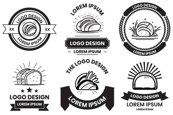 Bröd Butik Logotyp Platt Linje Konst Stil Isolerad Bakgrund — Stock vektor