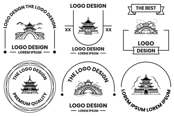 Logotipo Del Edificio Chino Japonés Estilo Arte Línea Plana Aislado — Archivo Imágenes Vectoriales