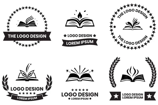 Logo Livre Ouvert Dans Style Art Ligne Plate Isolé Sur — Image vectorielle