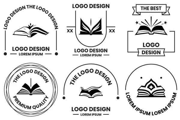 Öppen Bok Logotyp Platt Linje Konst Stil Isolerad Bakgrund — Stock vektor