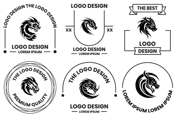 Dračí Logo Stylu Ploché Čáry Umění Izolované Pozadí — Stockový vektor