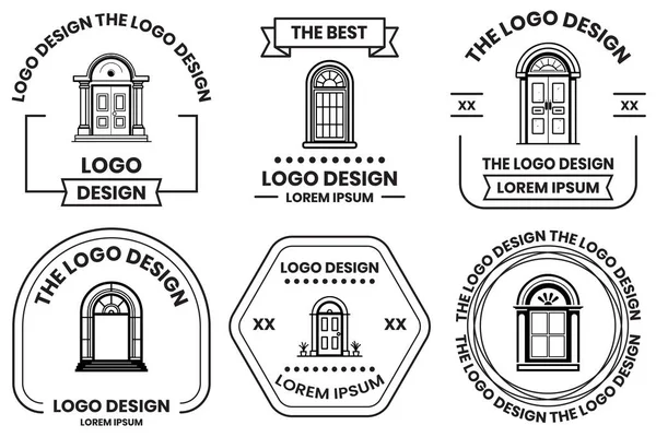 Dveře Okno Logo Stylu Ploché Čáry Umění Izolované Pozadí — Stockový vektor