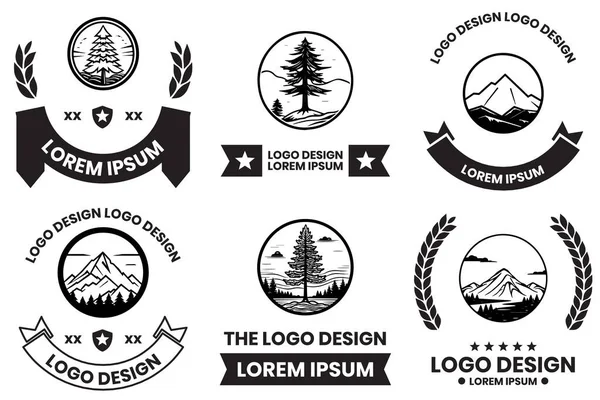 Çam Dağ Logosu Arka Planda Izole Edilmiş Düz Çizgi Sanat — Stok Vektör